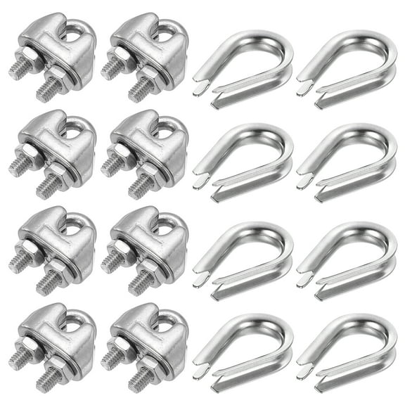 Uxcell Wire Rope Accessory Set, 12 Pcs M4 Cable Clip Clamp 10 Pcs 3/16" Stainless Steel Thimble