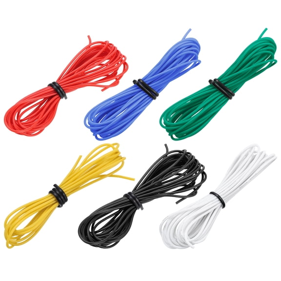 Uxcell 6Pcs 28 Gauge Silicone Wire 28AWG Electrical Wire Stranded Wire Flexible Tinned Copper Wire High Temp Hookup Wire 6 Color 4.92ft