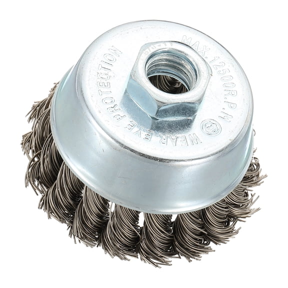 Uxcell Wire Wheel Cup Brush for Angle Grinder, 1 Pack 3" Stainless Steel Twist Knotted(0.02" Size) Wire Wheel, 5/8"-11 UNC Thread Arbor, Suitable for Rust, Corrosion, Paint Removal Silver