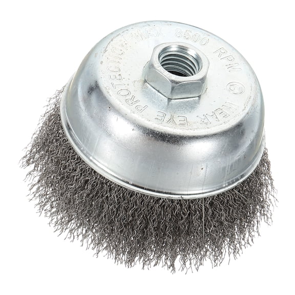 Uxcell Wire Wheel Cup Brush for Angle Grinder, 1 Pack 4" Carbon Steel Crimped(0.012" Size) Wire Wheel, 5/8"-11 UNC Thread Arbor, Suitable for Rust, Corrosion, Paint Removal Silver