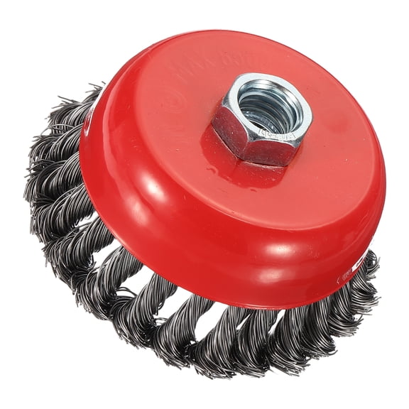 Uxcell Wire Wheel Cup Brush for Angle Grinder, 1 Pack 4" Carbon Steel Twist Knotted(0.02" Size) Wire Wheel, 5/8"-11 UNC Thread Arbor, Suitable for Rust, Corrosion, Paint Removal Red