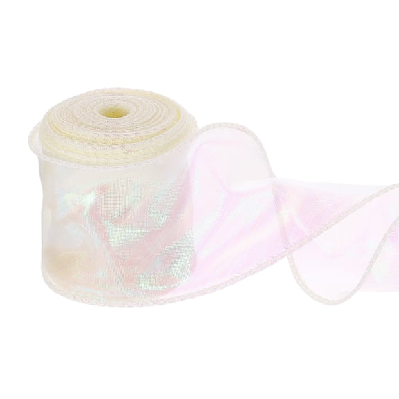 Uxcell Wired Chiffon Ribbon 2-3/8 Inch x 10 Yard, Sheer Wired Organza Ribbon Fishtail Yarn Gift Ribbons for Crafts Gift Wrapping Floral Bouquet,Cream Beige