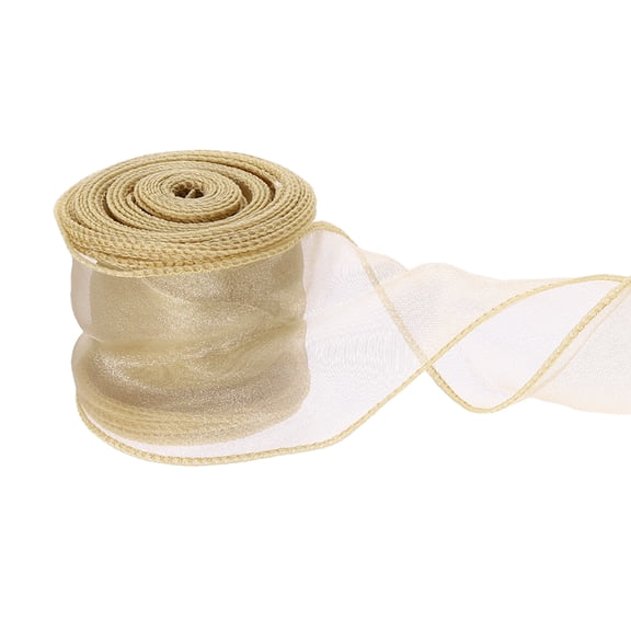 Uxcell Wired Chiffon Ribbon 2-3/8 Inch x 10 Yard, Sheer Wired Organza Ribbon Fishtail Yarn Gift Ribbons for Crafts Gift Wrapping Floral Bouquet,Royal Gold