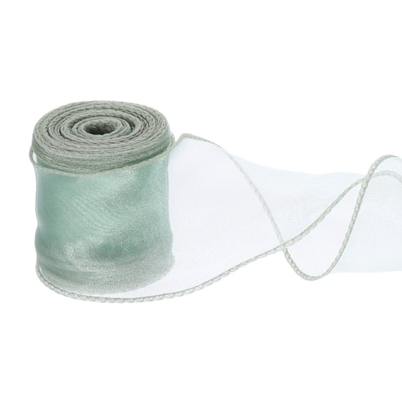Uxcell Wired Chiffon Ribbon 2-3/8 Inch x 10 Yard, Sheer Wired Organza Ribbon Fishtail Yarn Gift Ribbons for Crafts Gift Wrapping Floral Bouquet,Seaweed Green