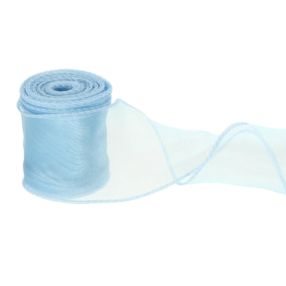 Uxcell Wired Chiffon Ribbon 2-3/8 Inch x 10 Yard, Sheer Wired Organza Ribbon Fishtail Yarn Gift Ribbons for Crafts Gift Wrapping Floral Bouquet,Sky Blue