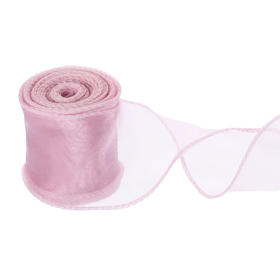 Uxcell Wired Chiffon Ribbon 2-3/8 Inch x 10 Yard, Sheer Wired Organza Ribbon Fishtail Yarn Gift Ribbons for Crafts Gift Wrapping Floral Bouquet,Soft Pink