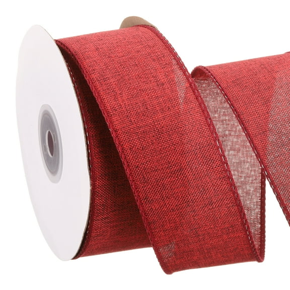 Uxcell Wired Edge Ribbon 1-1/2 Inch x 10 Yard, Burlap Wired Ribbon for Gift Wrapping Wreath, Dark Red