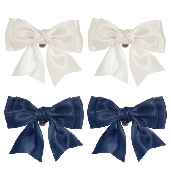 Uxcell Women Bow Shoe Clips, Satin Elegant Detachable Bowknot Beige/Navy Blue 2 Pcs