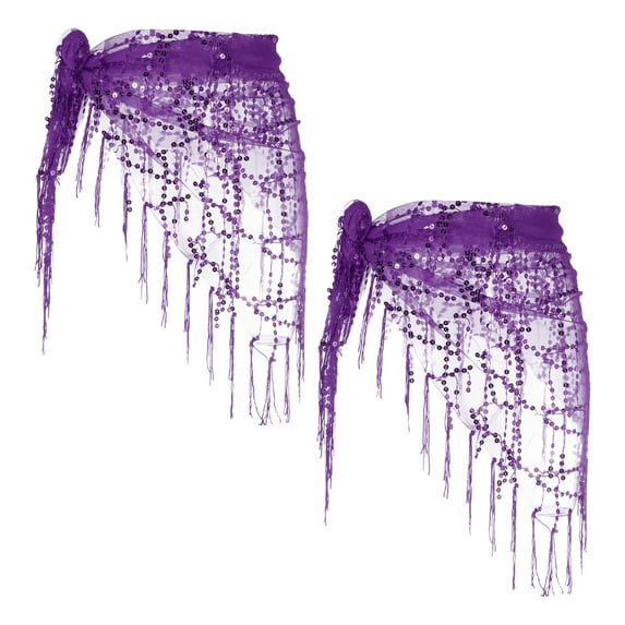 Uxcell Women's Belly Dance Hip Scarf with Sequins Triangle Wrap Skirts Waist Chain for Music Festival Costume Performance Purple