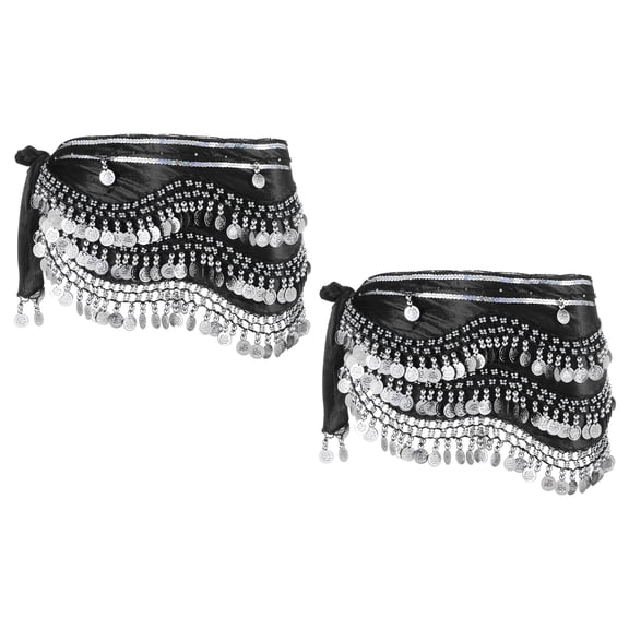 Uxcell Women's Belly Dance Hip Scarf with Sequins Triangle Wrap Skirts Waist Chain for Party Costume Performance Black
