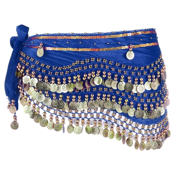 Uxcell Women's Belly Dance Hip Scarf with Sequins Triangle Wrap Skirts Waist Chain for Party Costume Performance Dark Blue