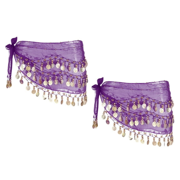 Uxcell Women's Belly Dance Hip Scarf with Sequins Triangle Wrap Skirts Waist Chain for Party Costume Performance Dark Purple