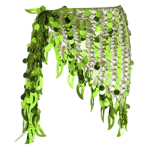 Uxcell Women's Belly Dance Hip Scarf with Sequins Triangle Wrap Skirts Waist Chain for Party Costume Performance Green