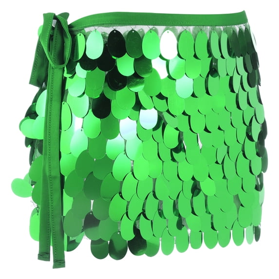 Uxcell Women's Belly Dance Hip Scarf with Sequins Triangle Wrap Skirts Waist Chain for Party Costume Performance Green