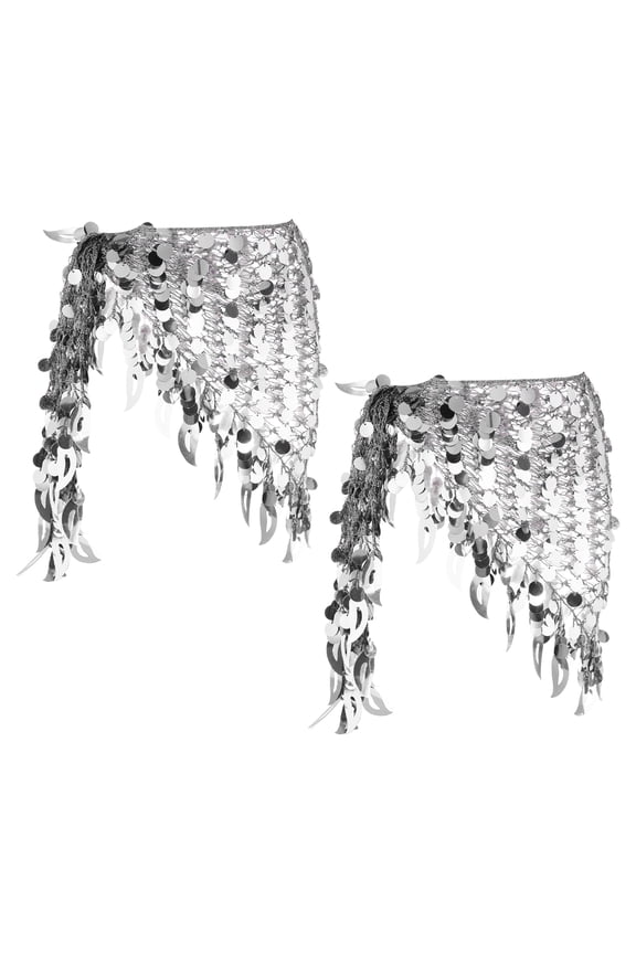 Women's Belly Dance Hip Scarf with Sequins Triangle Wrap Skirts Waist Chain for Party Costume Performance Silver Tone