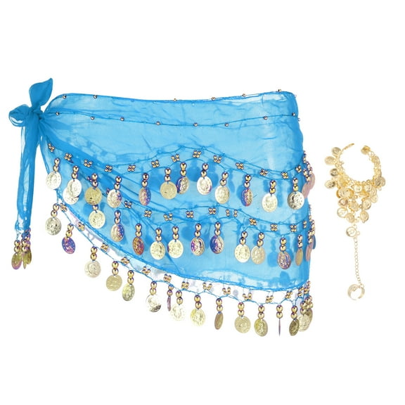 Uxcell Women's Belly Dance Hip Scarf with Sequins Triangle Wrap Skirts Waist Chain for Party Costume Performance Sky Blue