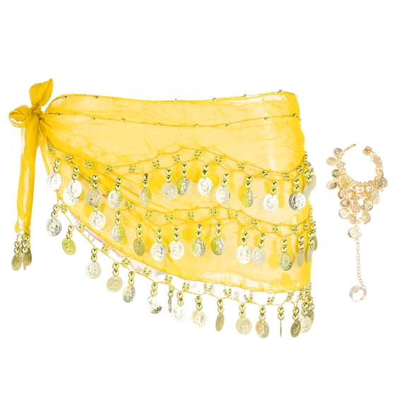Uxcell Women's Belly Dance Hip Scarf with Sequins Triangle Wrap Skirts Waist Chain for Party Costume Performance Yellow