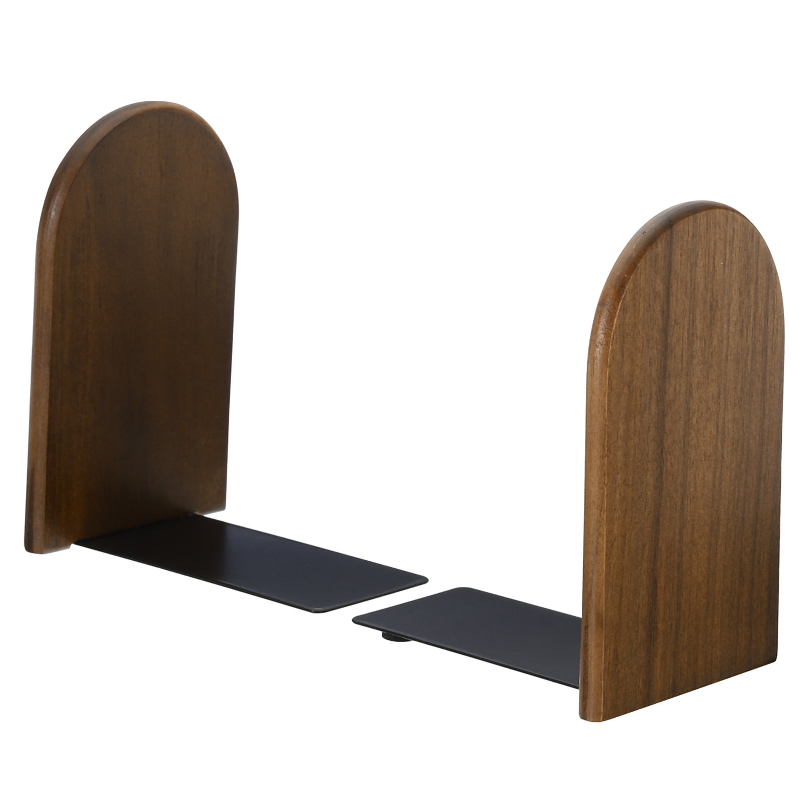 Uxcell Wood Bookend with Metal Base, 2 Pcs Non-skid Round Head Book ...