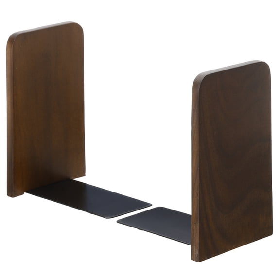 Uxcell Wood Bookend with Metal Base, 2 Pcs Non-skid Square Head Book Ends for Shelves, Walnut Wood