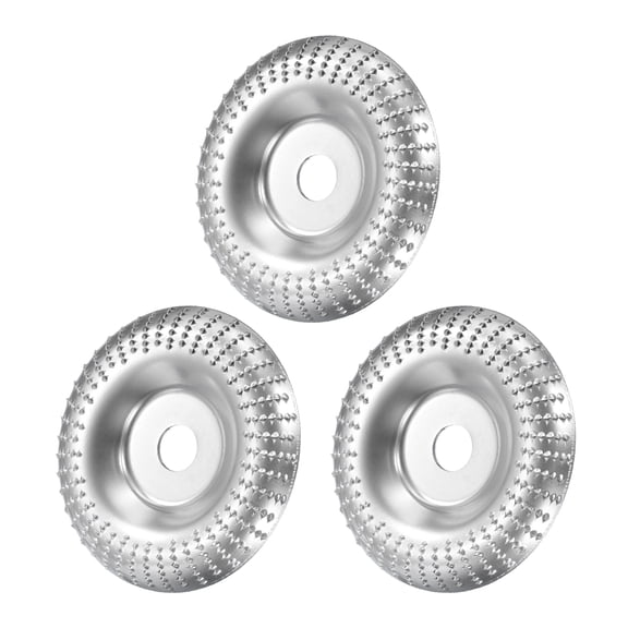 Uxcell 3 Pcs Wood Carving Disk Grinder Wheel 4" Rotary Tool Arc Carving Disc Grinding Wheel with 5/8" Arbor Silver Tone