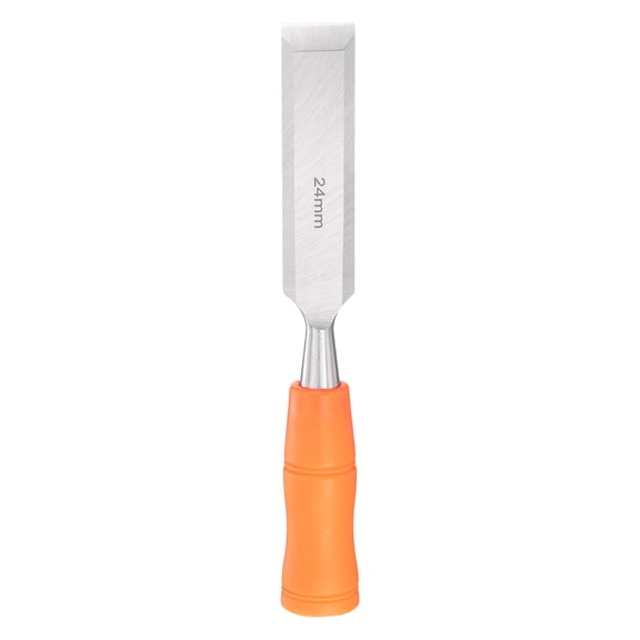 Uxcell Wood Chisel 15/16" Carbon Steel Beveled Edge Blade Wood Working Flat Chisel with Plastic Non-Slip Handle for Woodworking Carving DIY Projects, Orange