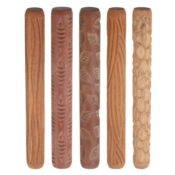 5pcs Wood Clay Roller Pattern Modeling 4.7 Inch Beech Wood Hand Rollers Wooden Pottery Tools for Clay Baking Playdough DIY