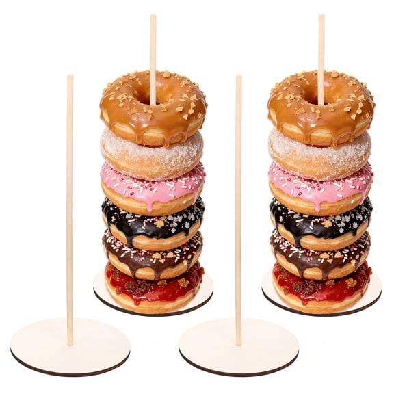 Uxcell Wood Donut Stands, 4 Pcs Circle Bagel Holder Stand Donut Display Detachable Party Brunch Decoration Supplies for Dessert Table Christmas Wedding Birthday, Natural