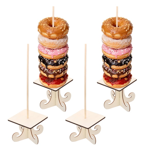 Uxcell Wood Donut Stands, 4 Pcs Rounded Square Bagel Holder Stand with Bracket Donut Display Detachable Party Brunch Decoration Supplies for Dessert Table Christmas Wedding, Natural