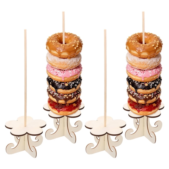 Uxcell Wood Donut Stands, 8 Pcs Flower Shape Bagel Holder Stand with Bracket Donut Display Detachable Party Brunch Decoration Supplies for Dessert Table Christmas Wedding Birthday Natural