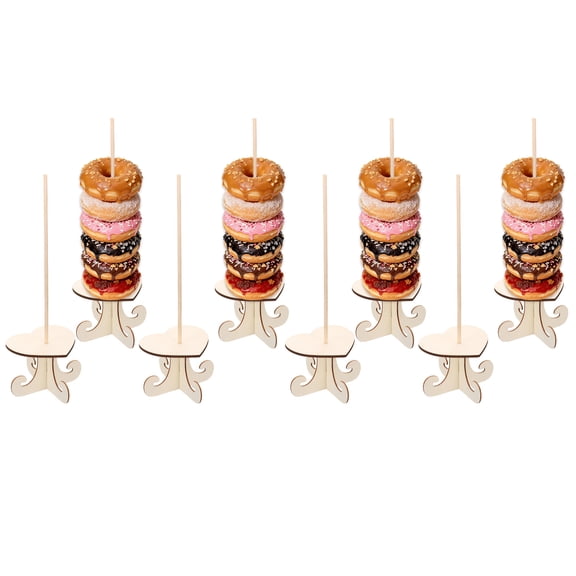 Uxcell Wood Donut Stands, 8 Pcs Heart Shape Bagel Holder Stand with Bracket Donut Display Detachable Party Brunch Decoration Supplies for Dessert Table Christmas Wedding Birthday, Natural