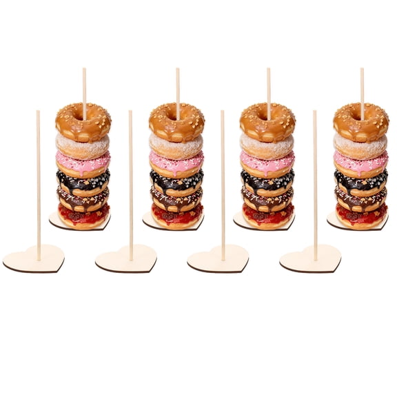 Uxcell Wood Donut Stands, 8 Pcs Heart Shape Bagel Holder Stand Donut Display Detachable Party Brunch Decoration Supplies for Dessert Table Christmas Wedding Birthday, Natural