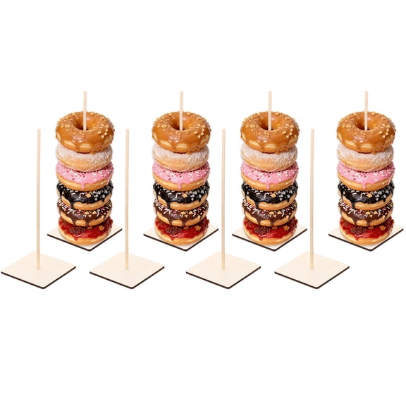 Uxcell Wood Donut Stands, 8 Pcs Rounded Square Bagel Holder Stand Donut Display Detachable Party Brunch Decoration Supplies for Dessert Table Christmas Wedding Birthday, Natural