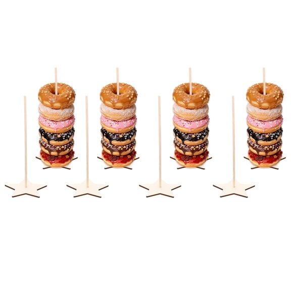 Uxcell Wood Donut Stands, 8 Pcs Star Shape Bagel Holder Stand Donut Display Detachable Party Brunch Decoration Supplies for Dessert Table Christmas Wedding Birthday, Natural