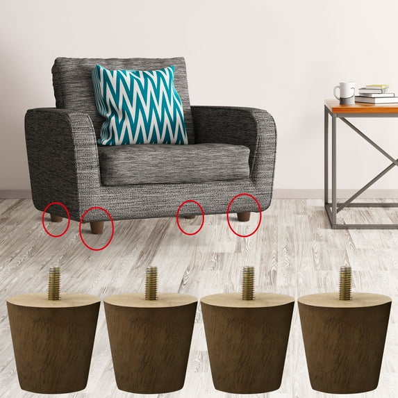 Uxcell Wood Furniture Legs 4Pcs, Hardwood Replacement Legs for Sofa DIY Walnut Color 1.97 inch