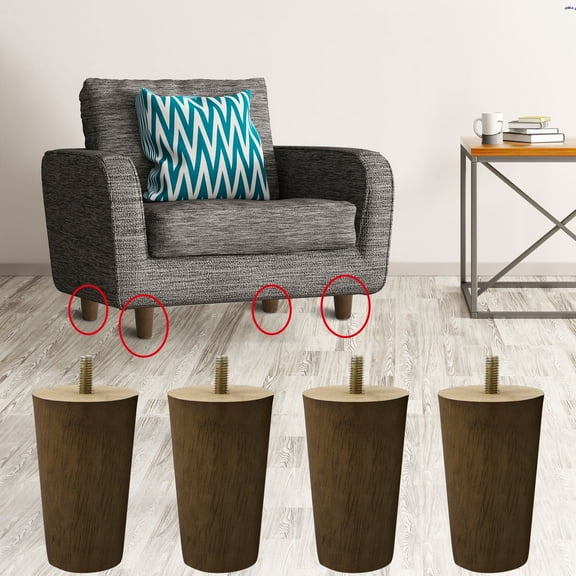 Uxcell Wood Furniture Legs 4Pcs, Hardwood Replacement Legs for Sofa DIY Walnut Color 4.72 inch