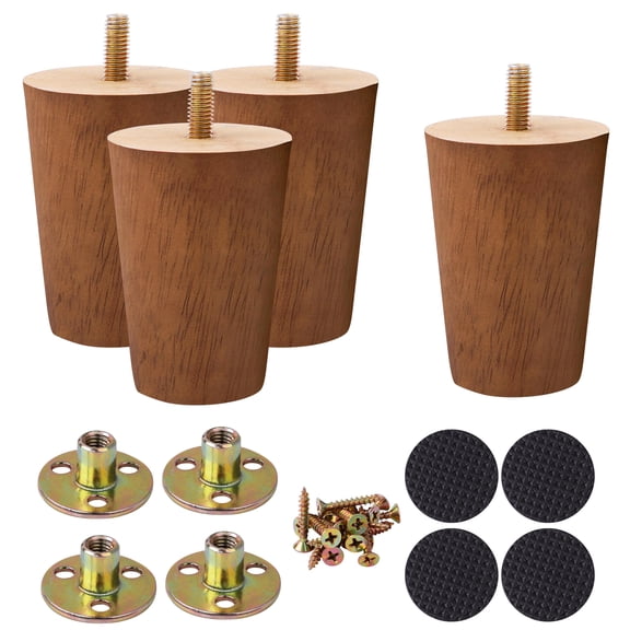 Uxcell Wood Furniture Legs 4Pcs, Hardwood Replacement Legs for Sofa DIY Walnut Color 3.94 inch