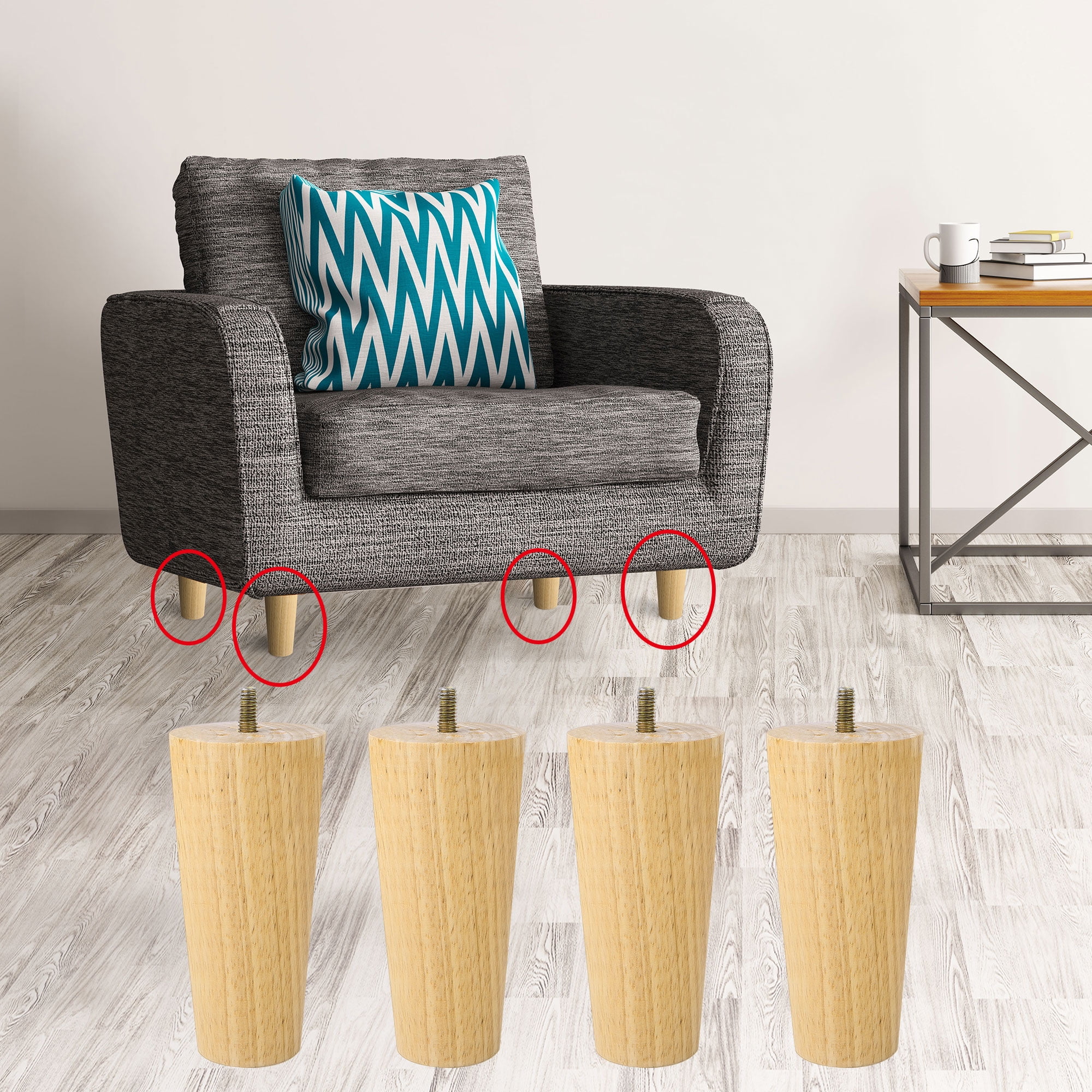 Replacement Sofa Feet 4-Piece Solid Wood Furniture Legs 1.97 Inch - Rubber  Wood Replacement Feet For Sofa Cabinet Ottoman Sofa Legs, image size:2000x2000