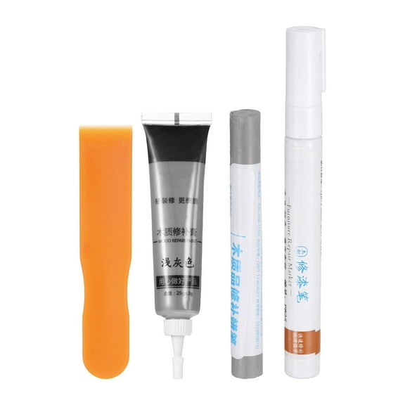 Uxcell Wood Furniture Repair Kit (Wood Markers + Wood Filler Paste + Wood Filler Stick) Touch Up Kit with Spatula for Repairing Scratches Holes Wooden Floors Cabinet, Light Gray