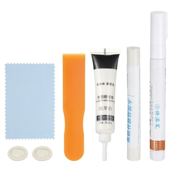 Uxcell Wood Furniture Repair Kit (Wood Markers + Wood Filler Paste + Wood Filler Stick) Touch Up Kit with Spatula for Repairing Scratches Cracks Holes Wooden Floors Cabinet, Light White