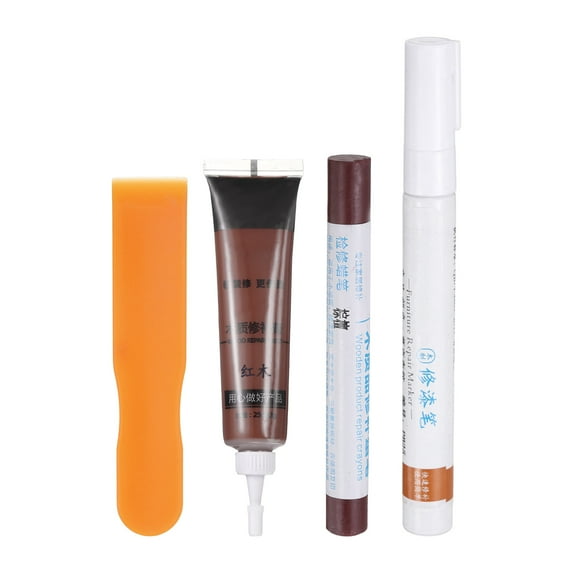 Uxcell Wood Furniture Repair Kit (Wood Markers + Wood Filler Paste + Wood Filler Stick) Touch Up Kit with Spatula for Repairing Scratches Holes Wooden Floors Cabinet, Mahogany
