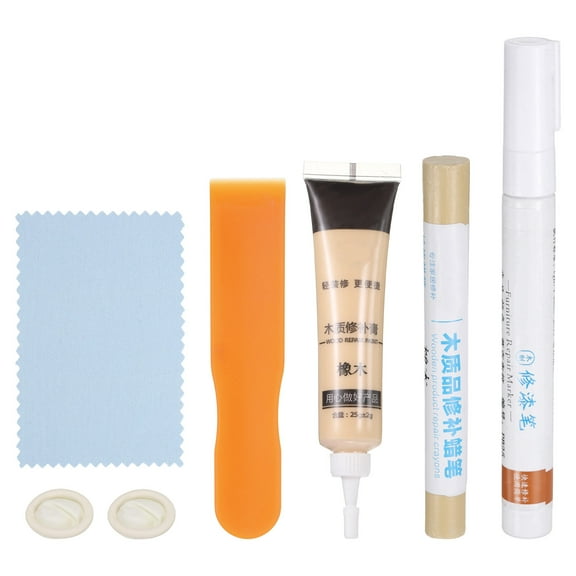Uxcell Wood Furniture Repair Kit (Wood Markers + Wood Filler Paste + Wood Filler Stick) Touch Up Kit with Spatula for Repairing Scratches Cracks Holes on Wooden Floors Cabinet, Neon Brown