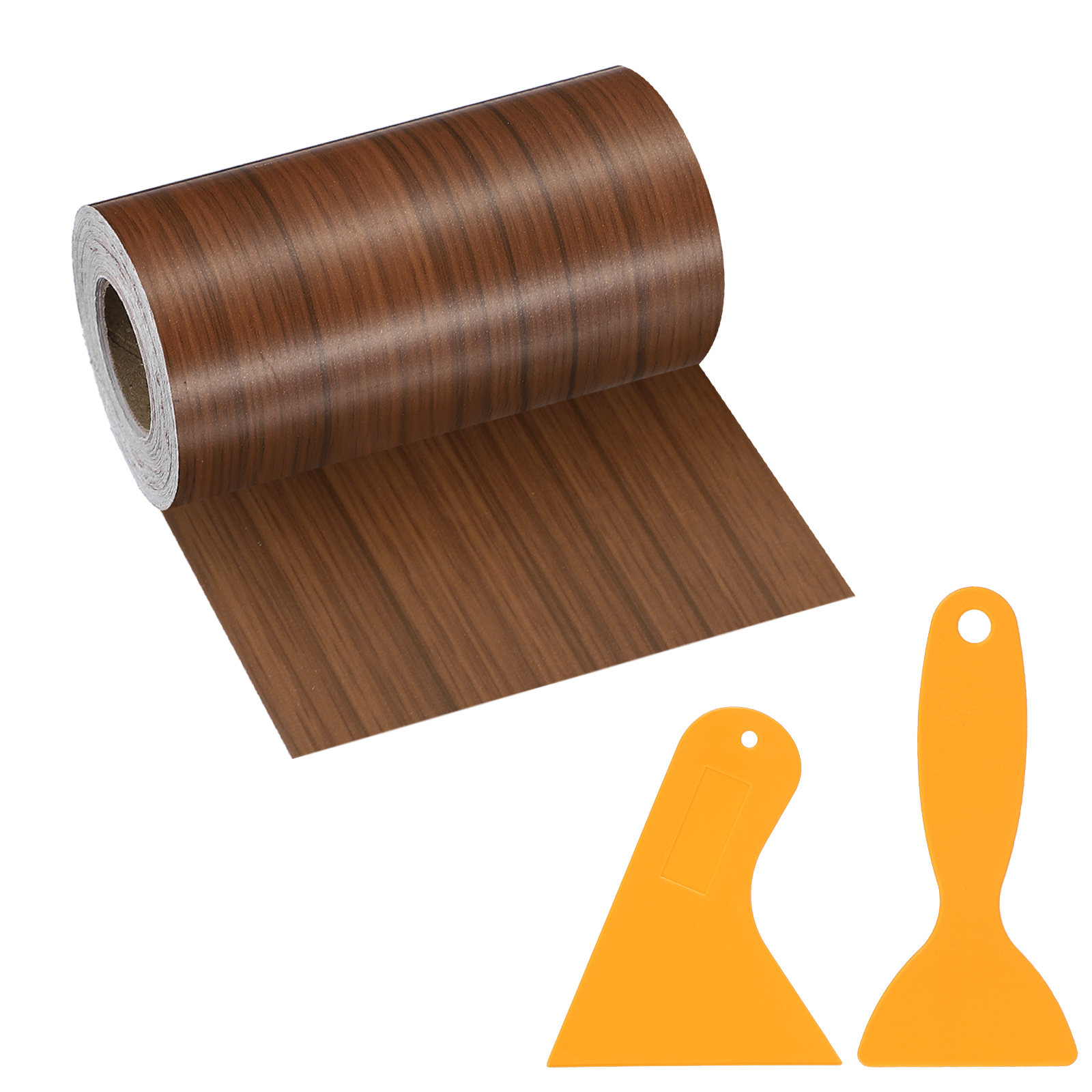Uxcell Wood Grain Repair Tape, 4" x 33' Self Adhesive Realistic Wood Tape with Scraper Durable Repair Patch for Furniture Floor Window Door Table DIY Home Decor, Dark Wood Grain