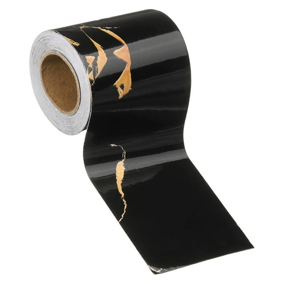 Uxcell Wood Grain Wallpaper Border 2" x 16.4ft Textured Frame Sticker, Black Gold