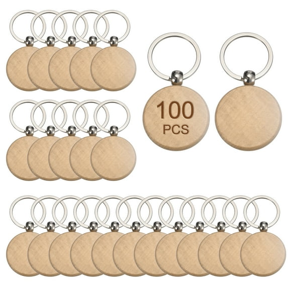 Uxcell Wood Keychain Blanks, 1.57 Inch Wood Engraving Blanks Key Chain Tag for DIY Crafts, Pack of 100