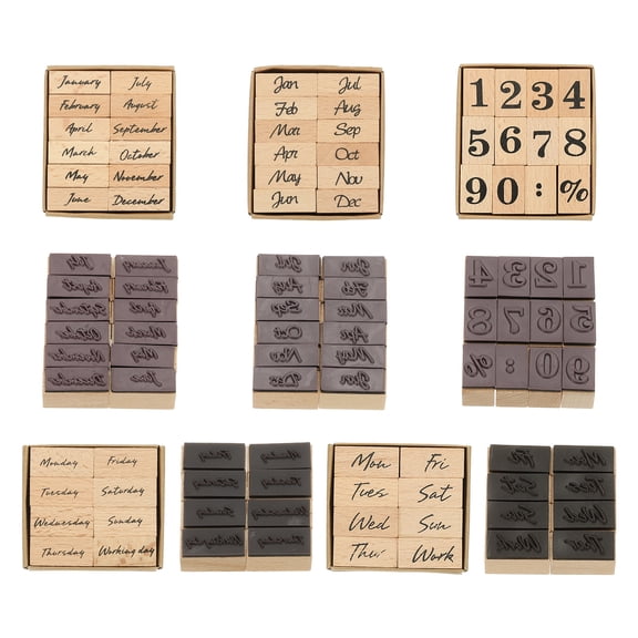 Uxcell Wood Rubber Stamp Set for Vintage Month Week and Number Stamps for Crafting