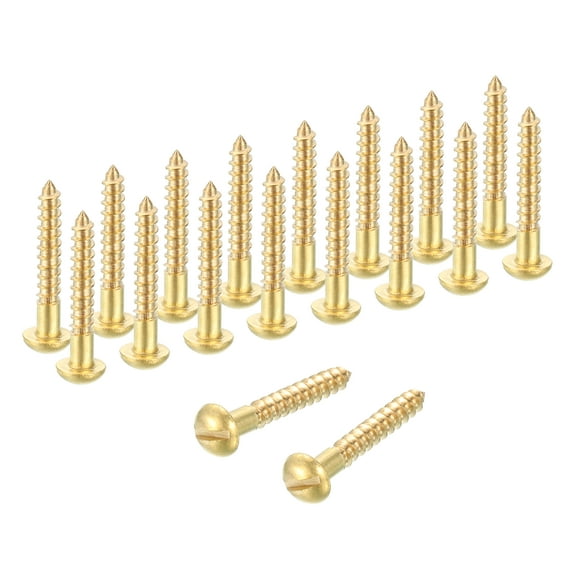 Uxcell Wood Screws Brass Slotted Round Head Self Tapping Screw Quick for Indoor Furniture M2.5 x 16mm 58Pcs