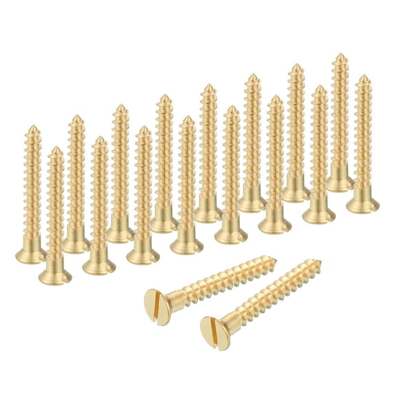 Uxcell Wood Screws Brass Slotted Flat Head Self Tapping Screws for Woodworking and Household Use M3.5 x 30mm 28Pcs