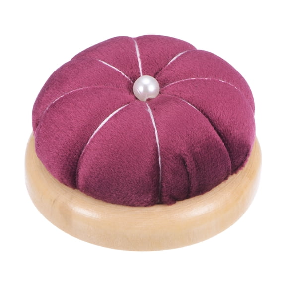Uxcell Wooden Base Pin Cushion Japanese Style Cute Needle Holder Pincushions Round Dark Red