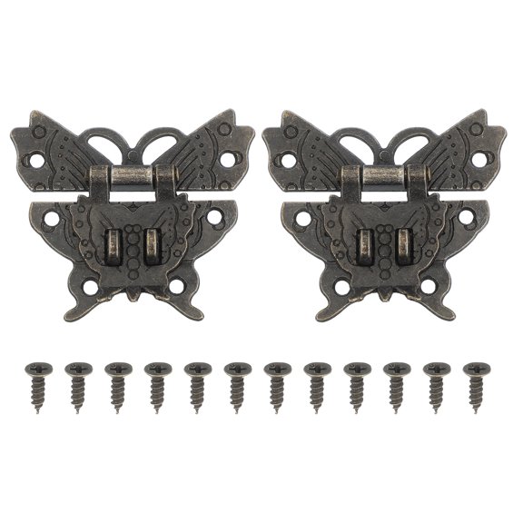 Uxcell Wooden Box Hasp Latch, Butterfly Vintage Engraved Hasp Latch Hook with Mounting Screws Yellow Bronze 52x60mm