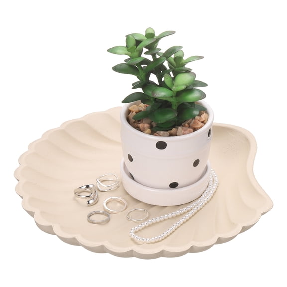 Uxcell Wooden Decorative Tray, Shell Shape Serving Tray Breakfast Platter for Candle Holder Coffee Table Dinner Bathroom Kitchen Counter Centerpiece Home Decoration, Beige